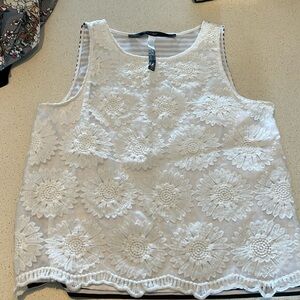 Crop white and  black & white striped back floral design tank size.